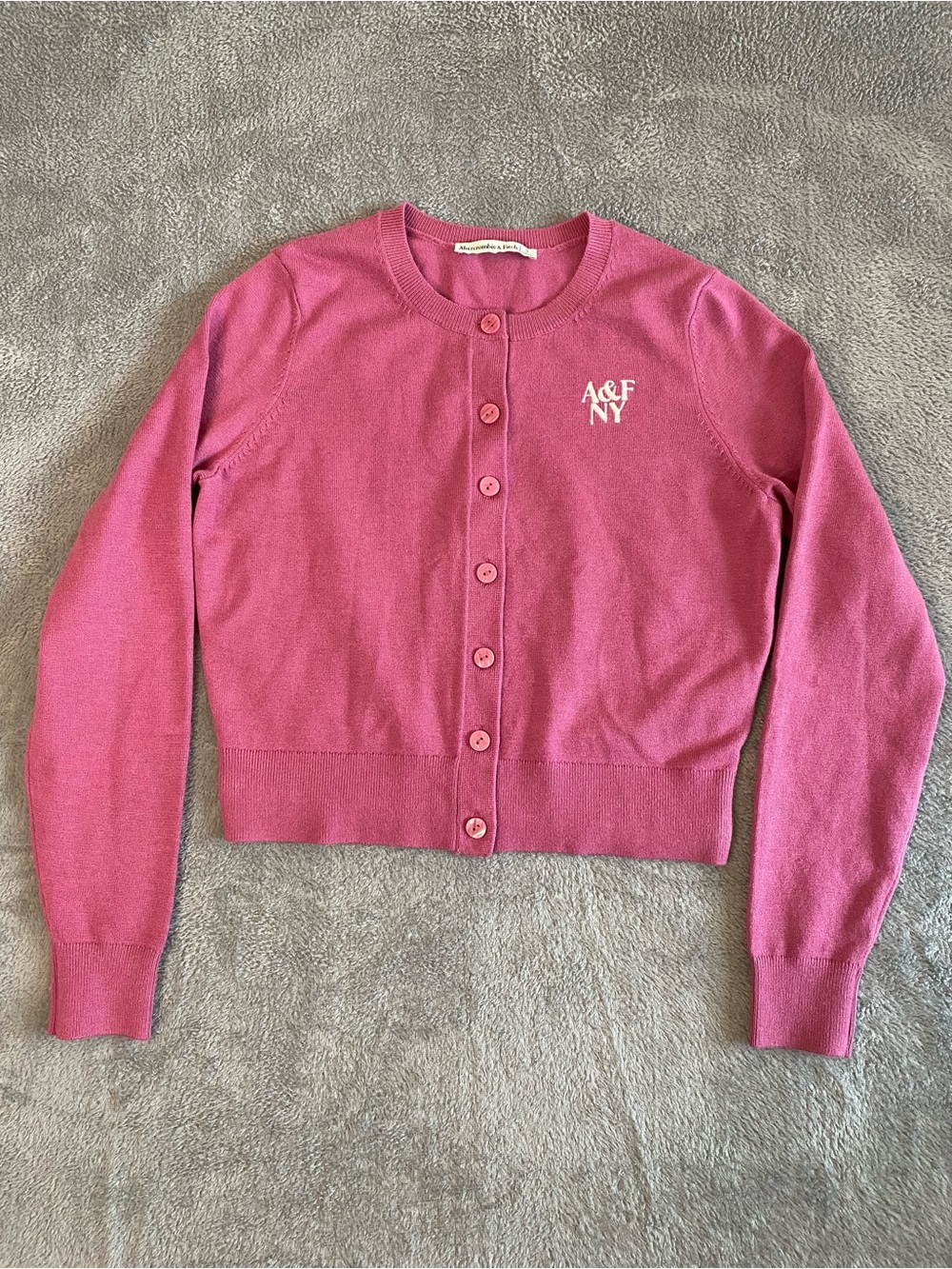 NWT Abercrombie & Fitch Pink Crewneck Crop Cardigan S Embroider Preppy Coquette